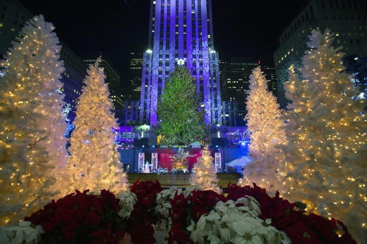 Árboles humanos, en los ríos y las ciudades más emblemáticas del mundo inundadas de luces y de la magia de la navidad. / EE.UU. Rockeffeler Center.