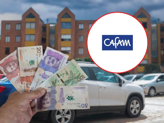 Dinero y vivienda en Bogotá y logo de Cafam. Fotos: Getty Images / X @CafamOficial