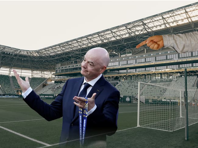 Imagen del estadio tomada de Getty Imagenes (Autor: MTB/MB Media / Colaborador) // Imagen de Gianni Infantino tomada de Getty imagenes (Autor: Soccrates Images / Colaborador) // Imagen de la mano tomada de Getty imagenes (Autor: MediaNews Group/Reading Eagle via Getty Images / Colaborador)