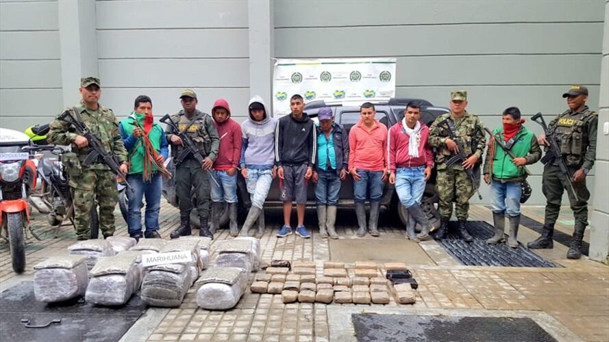 En total se incautaron 77 kilogramos de marihuana, avaluados en 78 millones de pesos. Foto: Cortesía Sucesos Cauca