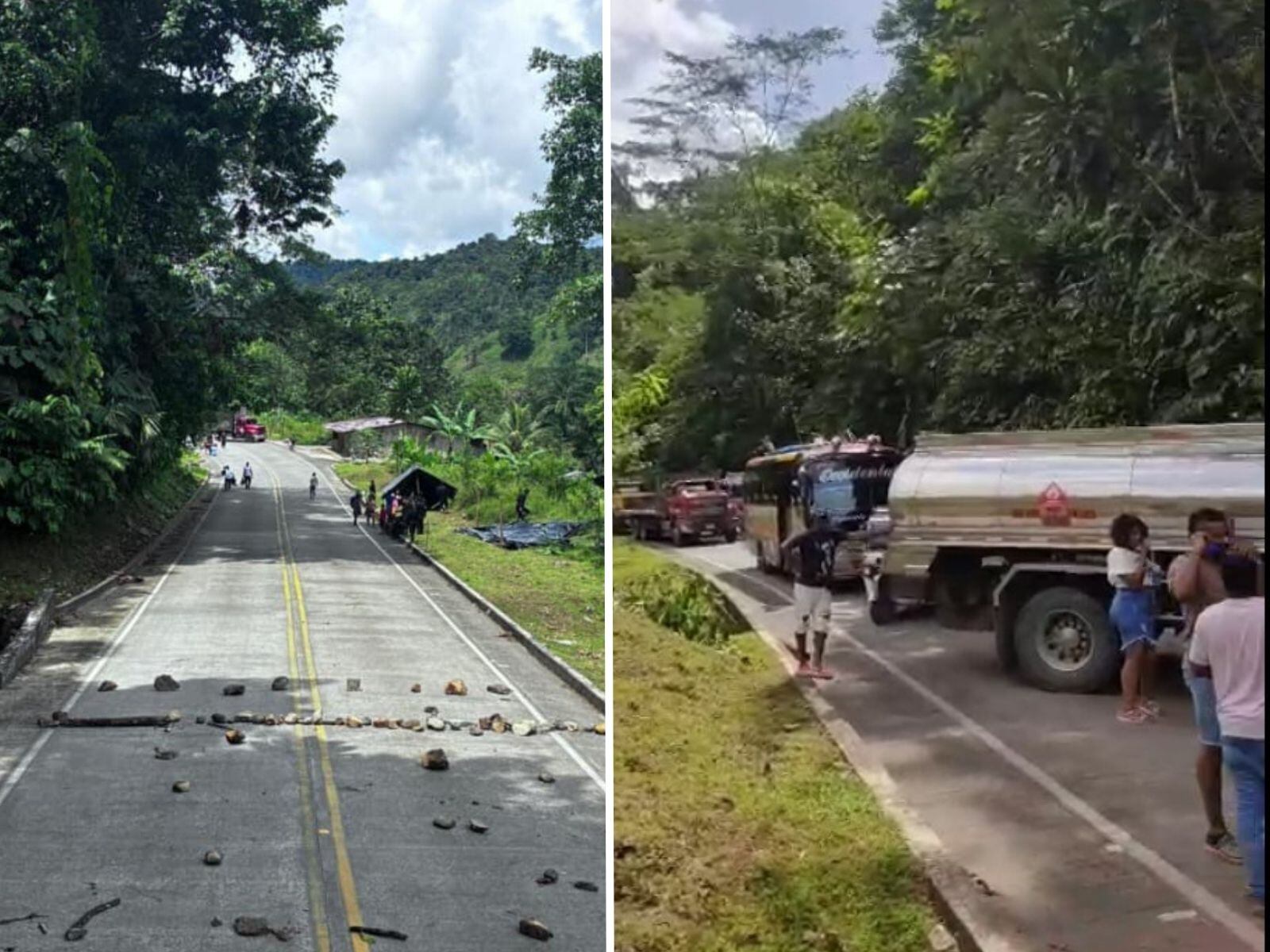 Vía Panamericana Risaralda Chocó, Playa de Oro - Guarato; vía bloqueada por comunidades Indígenas (foto: redes sociales)