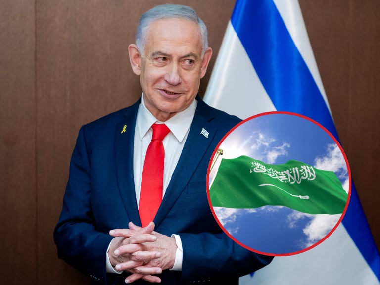 Imagen de referencia | Primer ministro de Israel, Benjamín Netanyahu - Bandera de Arabia Saudita: Getty Images.