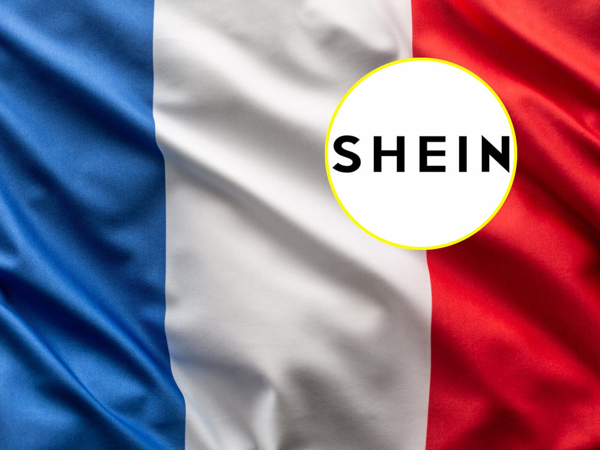Bandera de Francia y logo de Shein. Fotos: Getty Images / X @SHEIN_Official