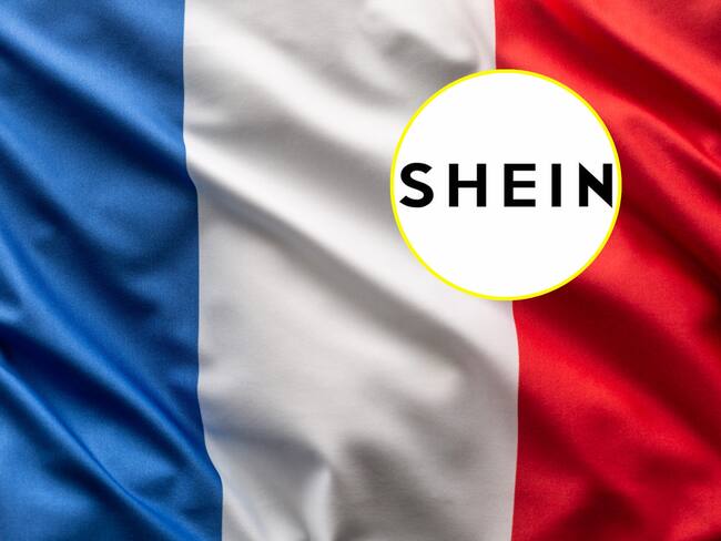 Bandera de Francia y logo de Shein. Fotos: Getty Images / X @SHEIN_Official