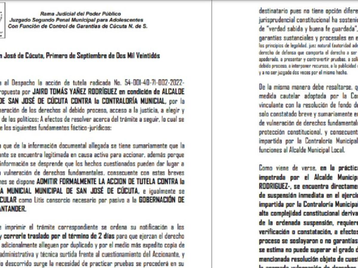 Tutela ordena frenar suspensión del alcalde de Cúcuta