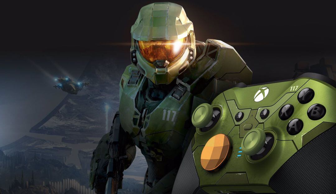 Imagen de Halo Infinite y un control para las consolas Xbox Series X y S
