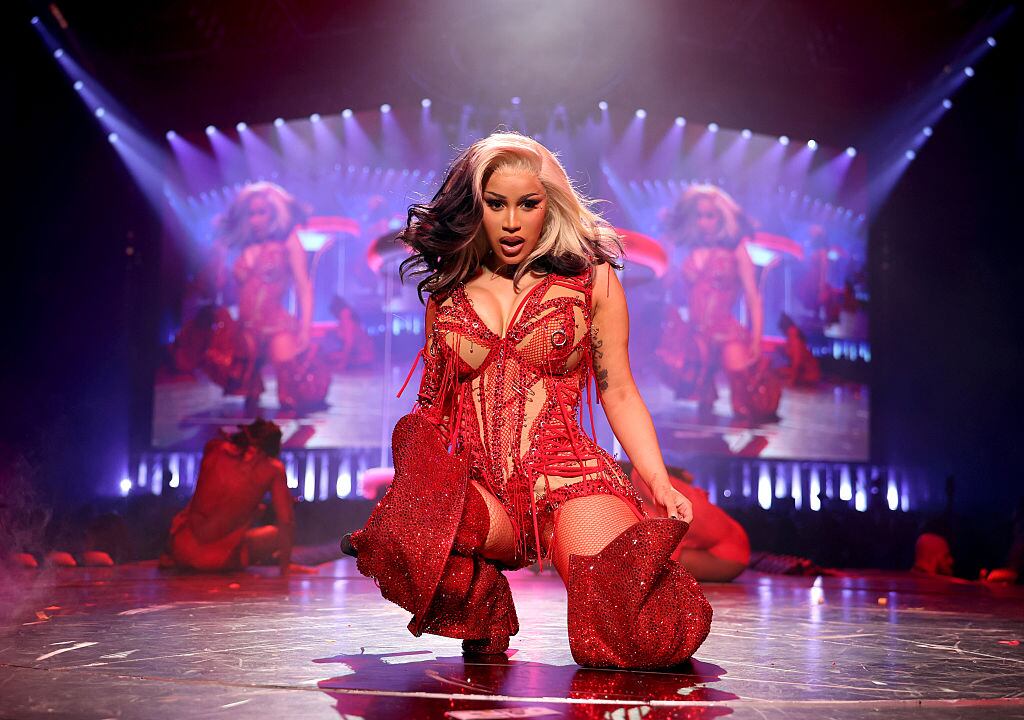 INGLEWOOD, CALIFORNIA - FEBRUARY 15: (Exclusive Coverage) Cardi B performs onstage during the Little Miss Drama Tour at The Kia Forum on February 15, 2026 in Inglewood, California. (Photo by Kevin Mazur/Getty Images for Live Nation)