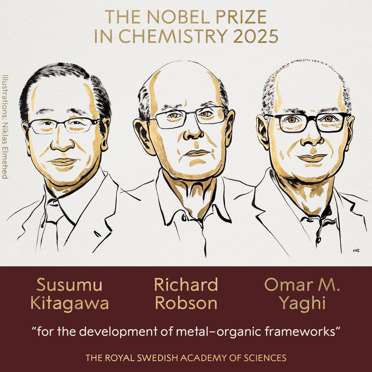 Nobel de Química es entregado a tres científicos por el desarrollo de estructuras metal-orgánicas
