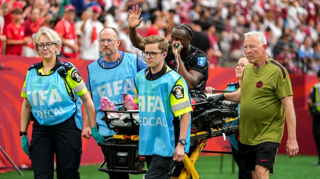 VANCOUVER, CANADA - JUNE 18: Canada's Ismael Kone is taken off the field on a stretcher after sustaining an injury during the 2026 FIFA World Cup Group B match between Canada and Qatar at BC Place Stadium in Vancouver, Canada, on June 18, 2026. (Photo by Ercin Erturk/Anadolu via Getty Images)