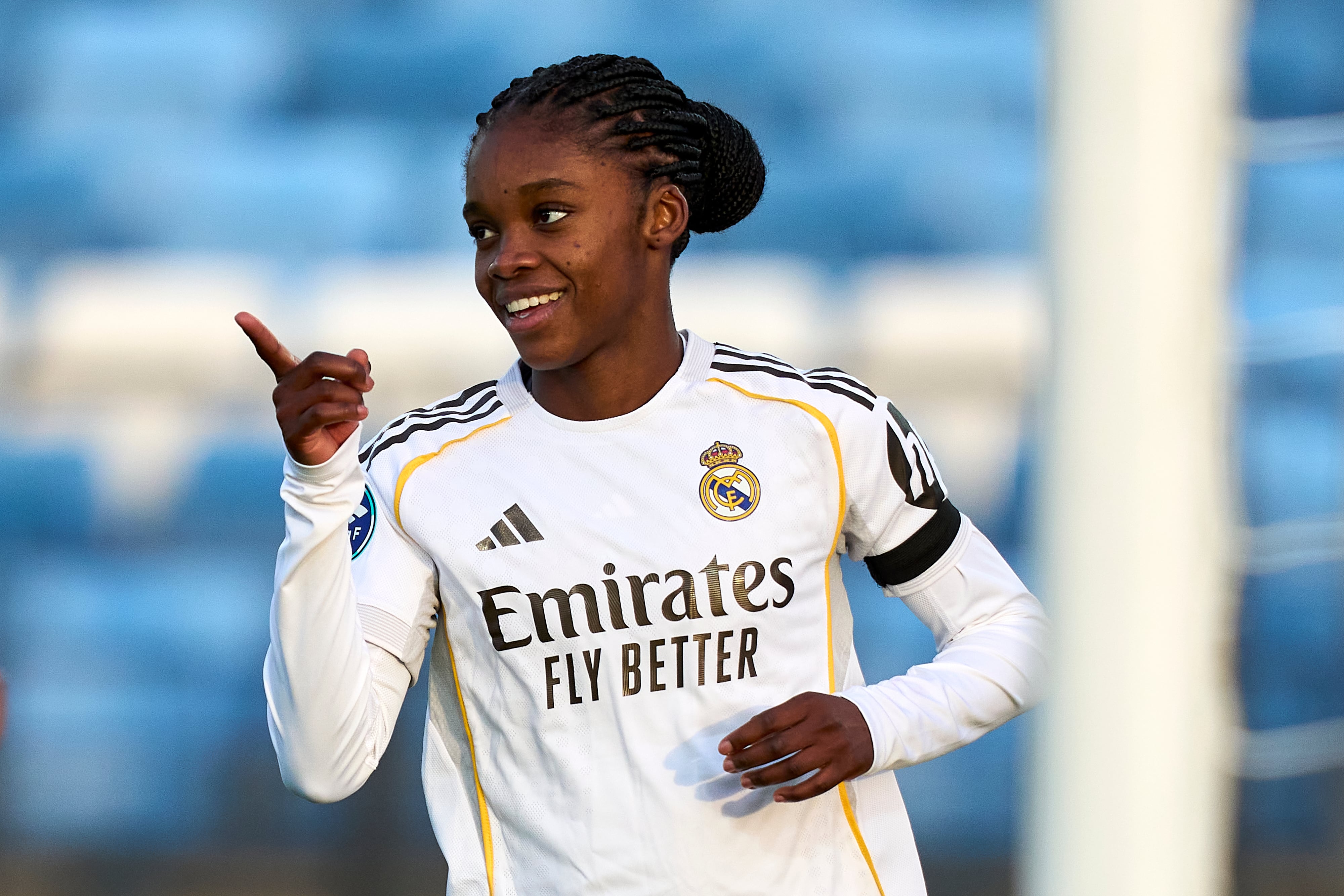 Linda Caicedo jugadora del Real Madrid Femenino celebrando su gol ante el Sevilla en la Liga F 2025-26 / Getty Images