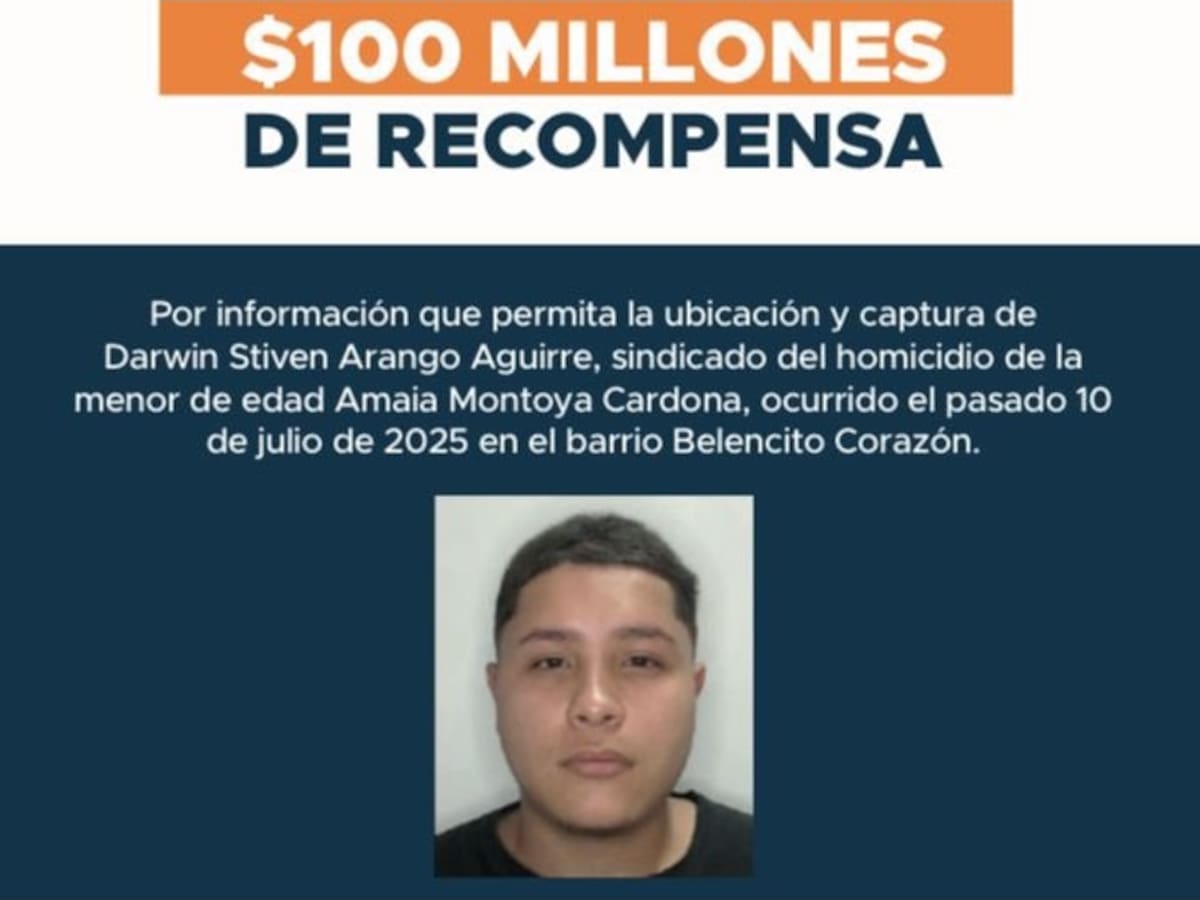 ¿Lo ha visto? Ofrecen $100 millones de recompensa para capturar a Darwin Stiven Arango Aguirre