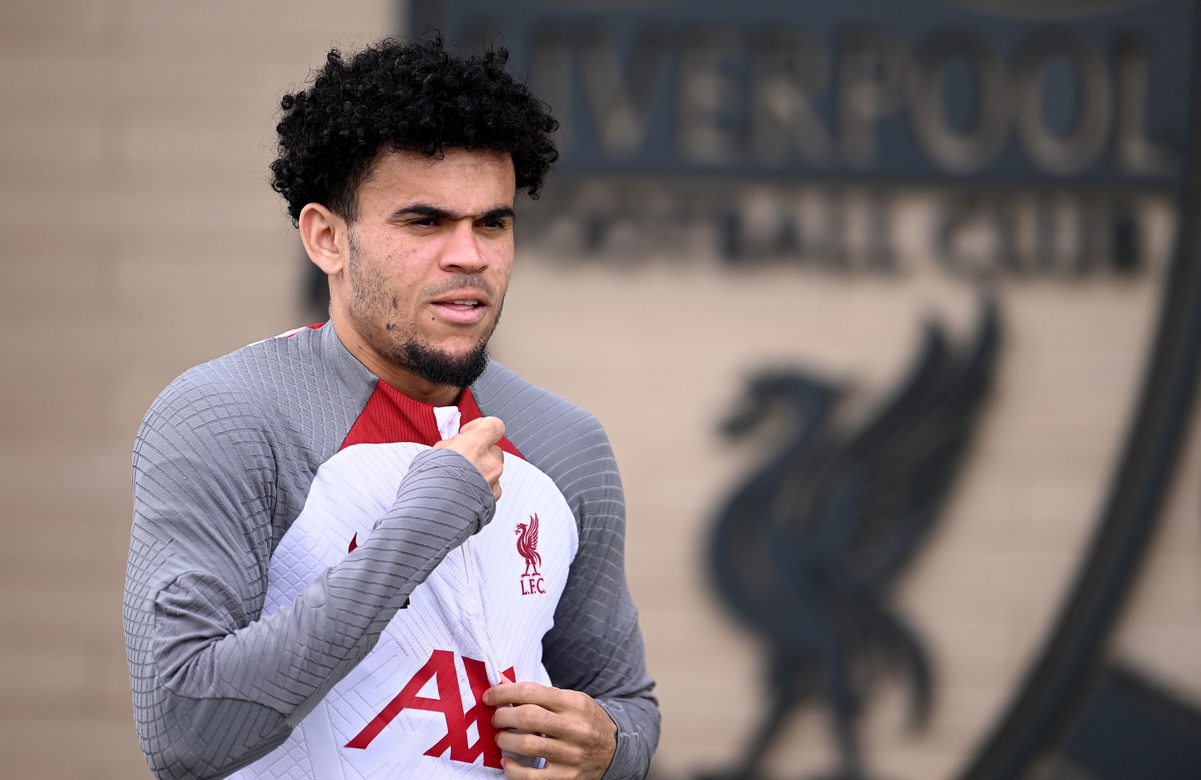 Luis Díaz en un entrenamiento del Liverpool. (Photo by Andrew Powell/Liverpool FC via Getty Images)