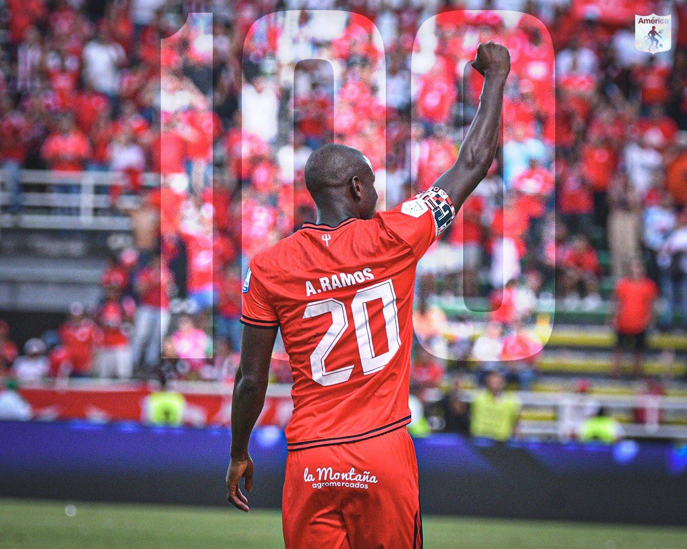 Adrian Ramos celebra su gol numero 100/ @americadeCali