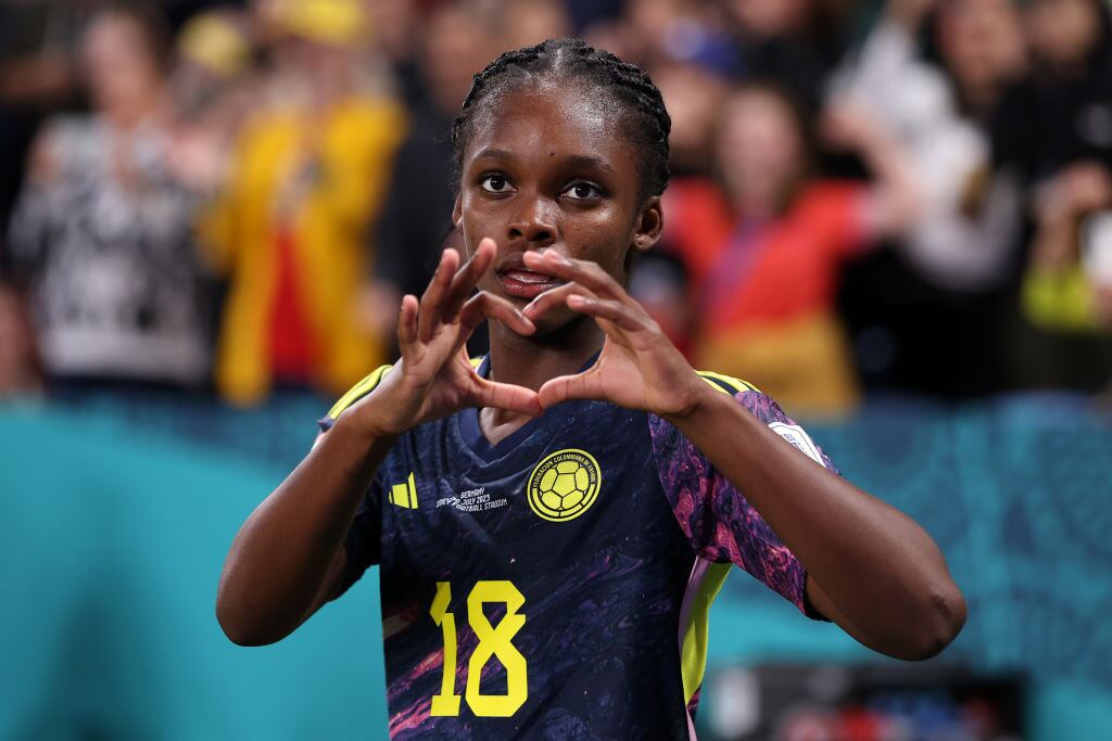 Linda Caicedo celebra su gol frente a Alemania en el Mundial femenino 2023. 30 de julio 2023. Foto: Cameron Spencer/Getty Images.