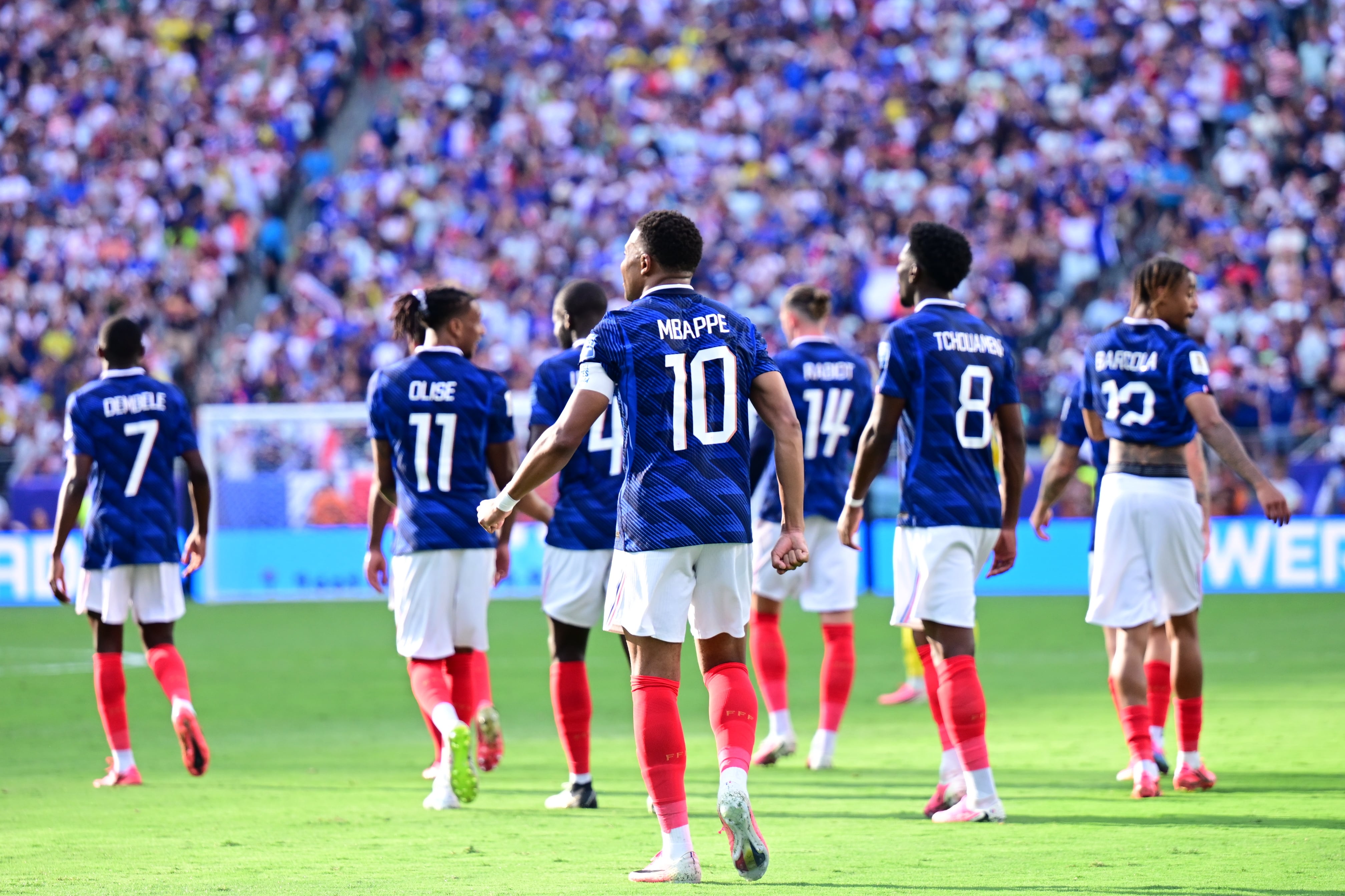 NEW JERSEY, USA - JUNE 30: Kylian Mbappe of France celebrates with his teammates after scoring a goal during the 2026 FIFA World Cup Round of 32 match between France and Sweden at New Jersey Stadium (MetLife Stadium) in East Rutherford, New Jersey, USA, on June 30, 2026. (Photo by Abdulhamid Hosbas/Anadolu via Getty Images)