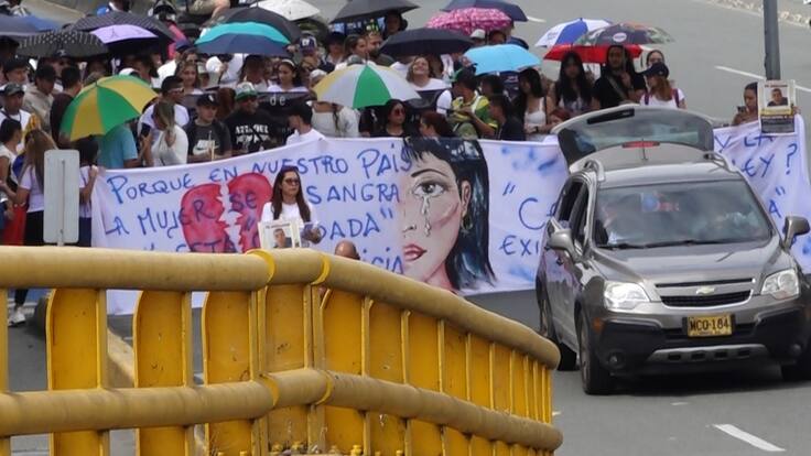 Manifestante marcha mujeres en Armenia