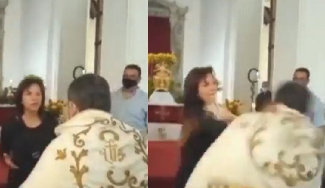 Cachetean a un cura mientras daba una misa de Semana Santa