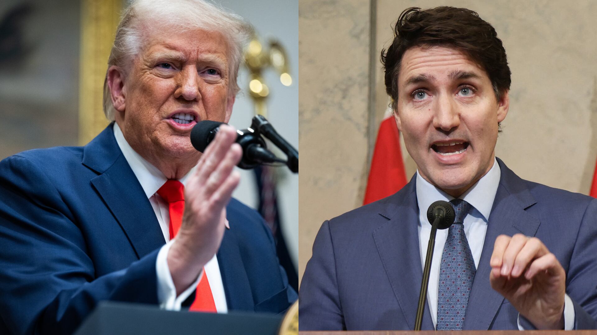 Donald Trump. FOTO:  Annabelle Gordon for The Washington Post via Getty Images - Justin Trudeau. FOTO: DAVE CHAN/AFP via Getty Images.