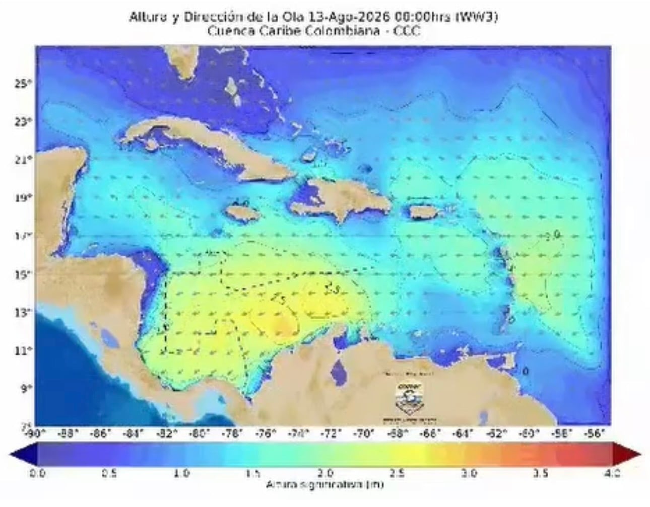 DIMAR advierte aumento de vientos y oleaje en el Caribe. Foto: Screenshot