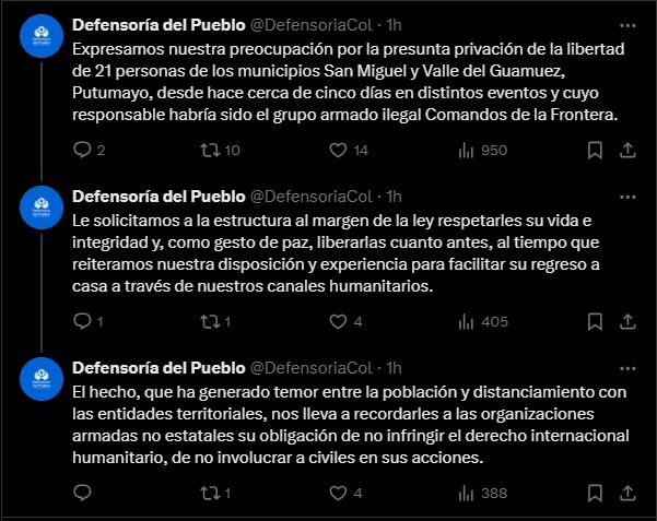 La Defensoría del Pueblo había alertado la situación en su cuenta de X. Foto Redes Sociales