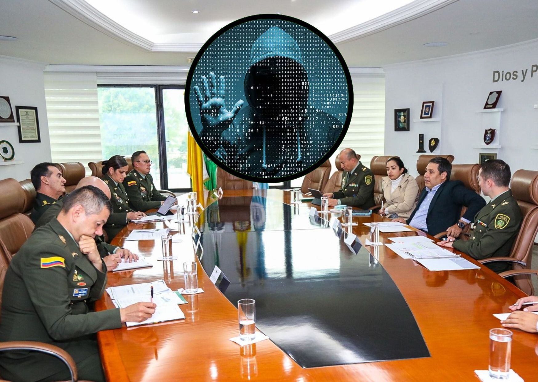 Reunión entre el general Salamanca y el ministro de las TIC, Mauricio Lizcano. Cortesía: Policía Nacional.