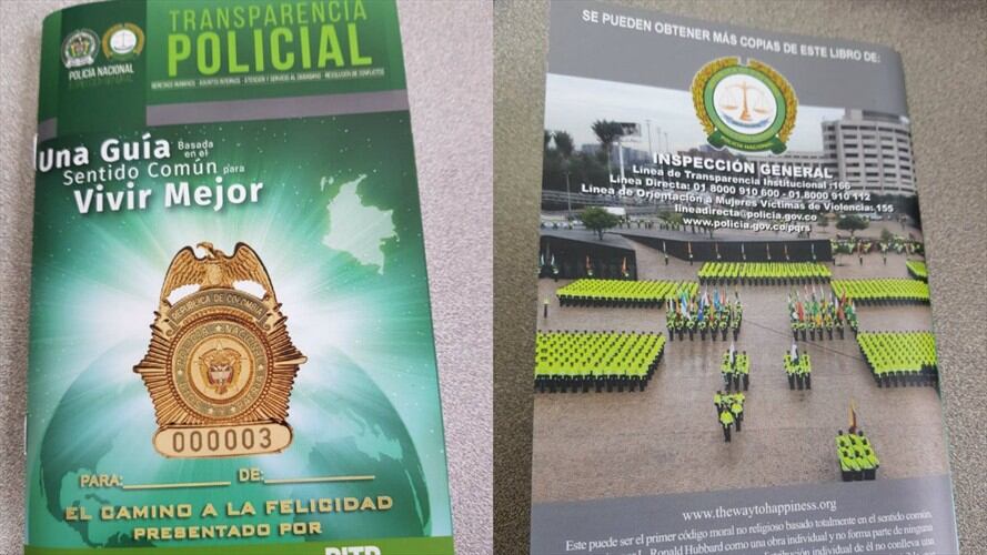 La W conoció imágenes de una publicación con logos de la Policía en la que se habla de algunos lineamientos de la Cienciología. Foto: Oriana Garcés (W Radio)