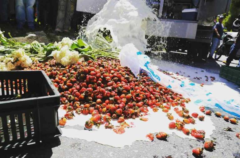 Leche y alimentos arrojados por los camioneros en Antioquia. 