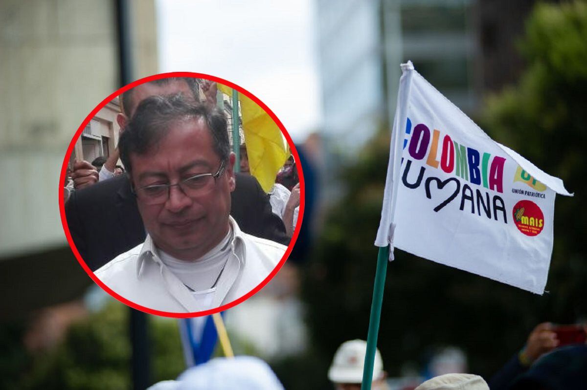 Presidente Gustavo Petro y logo de la Colombia Humana. Foto: Sebastian Barros/NurPhoto