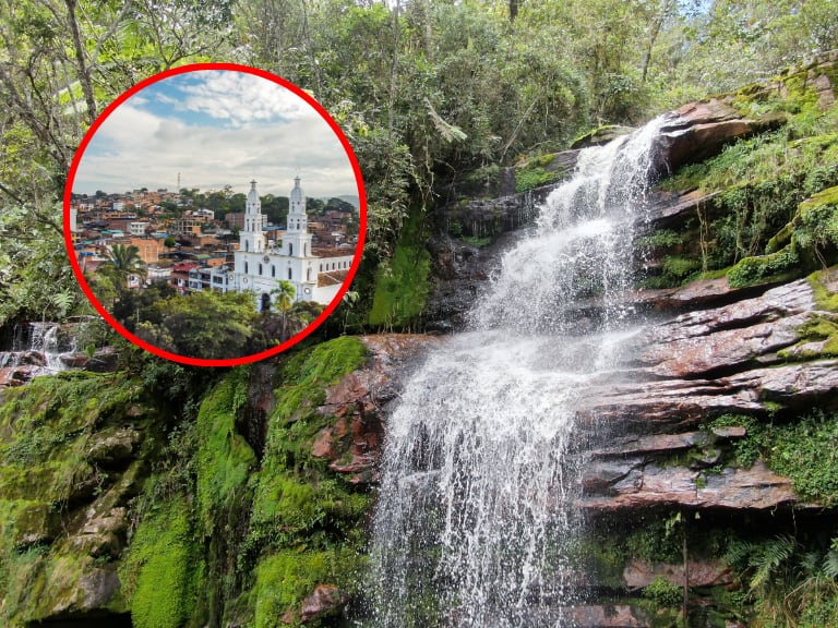 Cascada y el municipio de Lebrija, Santander. (Foto: Getty Images, Alcaldía de Lebrija)