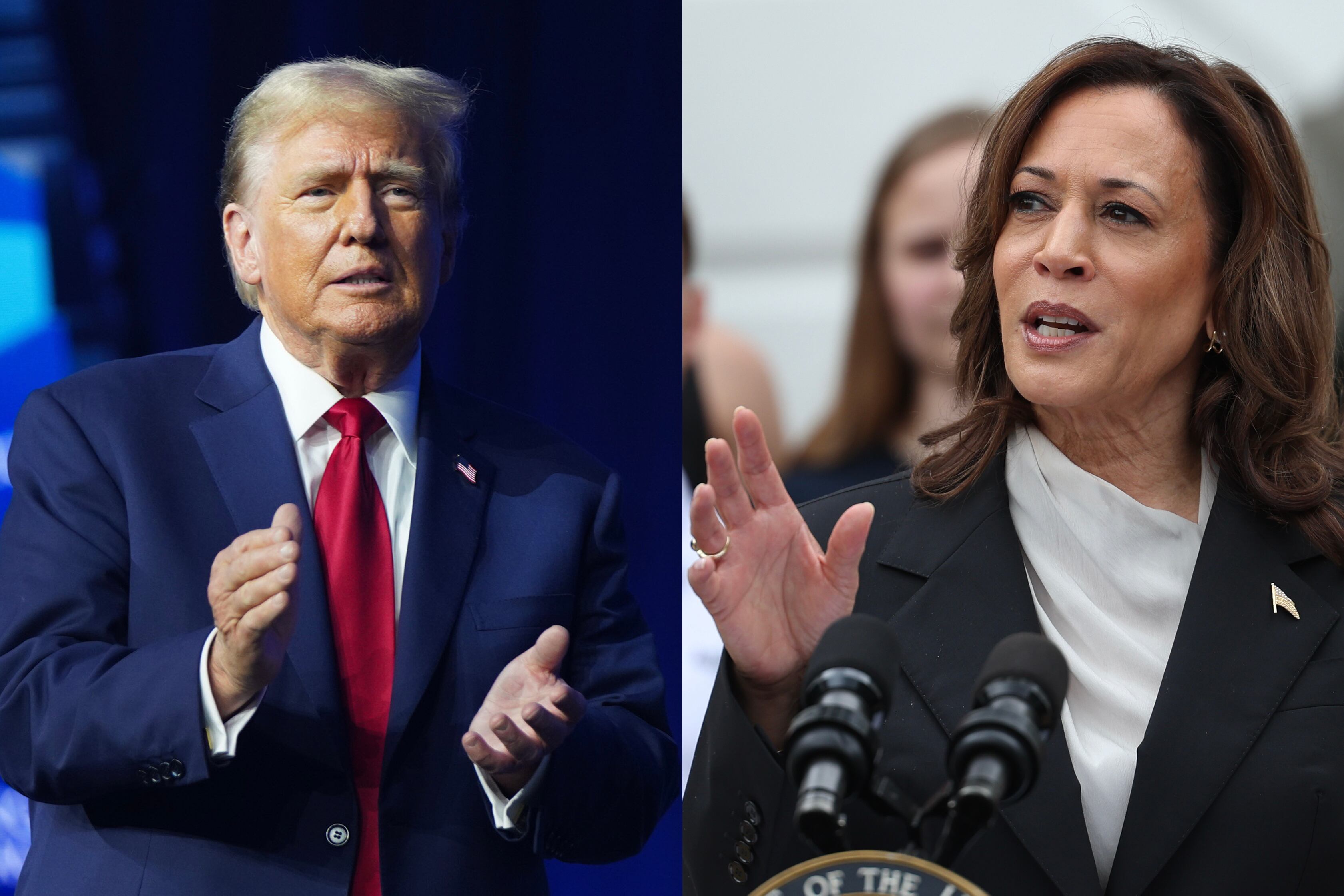 Expresidente de los Estados Unidos Donald Trump y a la vicepresidenta estadounidense Kamala Harris. EFE/ARCHIVO