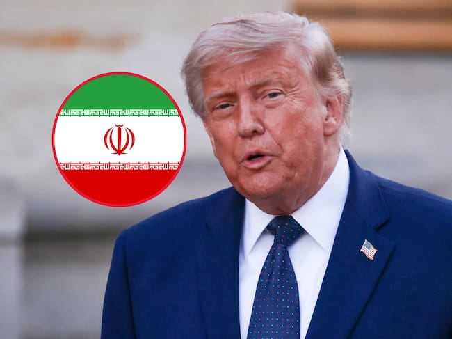 Donald Trump (Cortesía: Marc Piasecki/Getty Images). A la izquierda se encuentra la bandera de irán