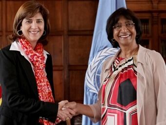 Foto: Canciller María Ángela Holguín y alta comisionada de la ONU. / Cancillería