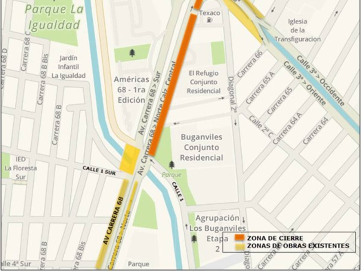 Bogotá: Cierre total de calzada en la Av. Carrera 68 afectará circulación por ocho meses