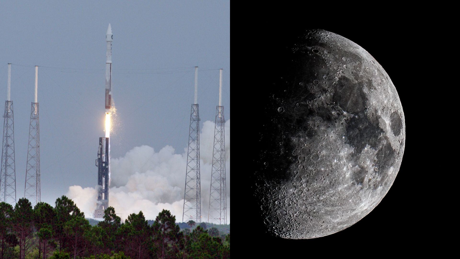 Cohete Atlas V de la NASA y la Luna. Imagen de referencia. Fotos: Getty Images.