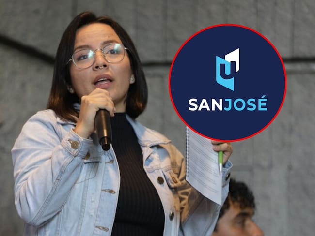 Jennifer Pedraza y logo de Fundación San José. Fotos: (Colprensa - Álvaro Tavera) / Facebook Fundación San José