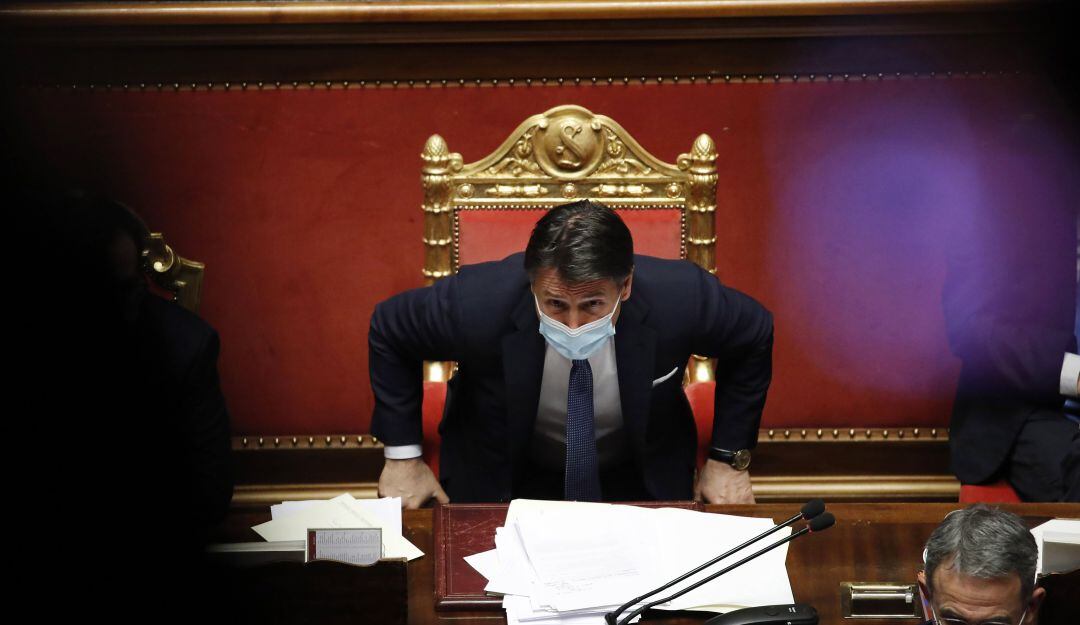 El primer ministro italiano, Giuseppe Conte, durante la discusión del voto de confianza al gobierno en el Congreso.