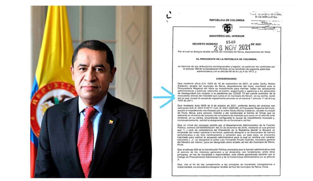 Designan alcalde Adhoc para Neiva.