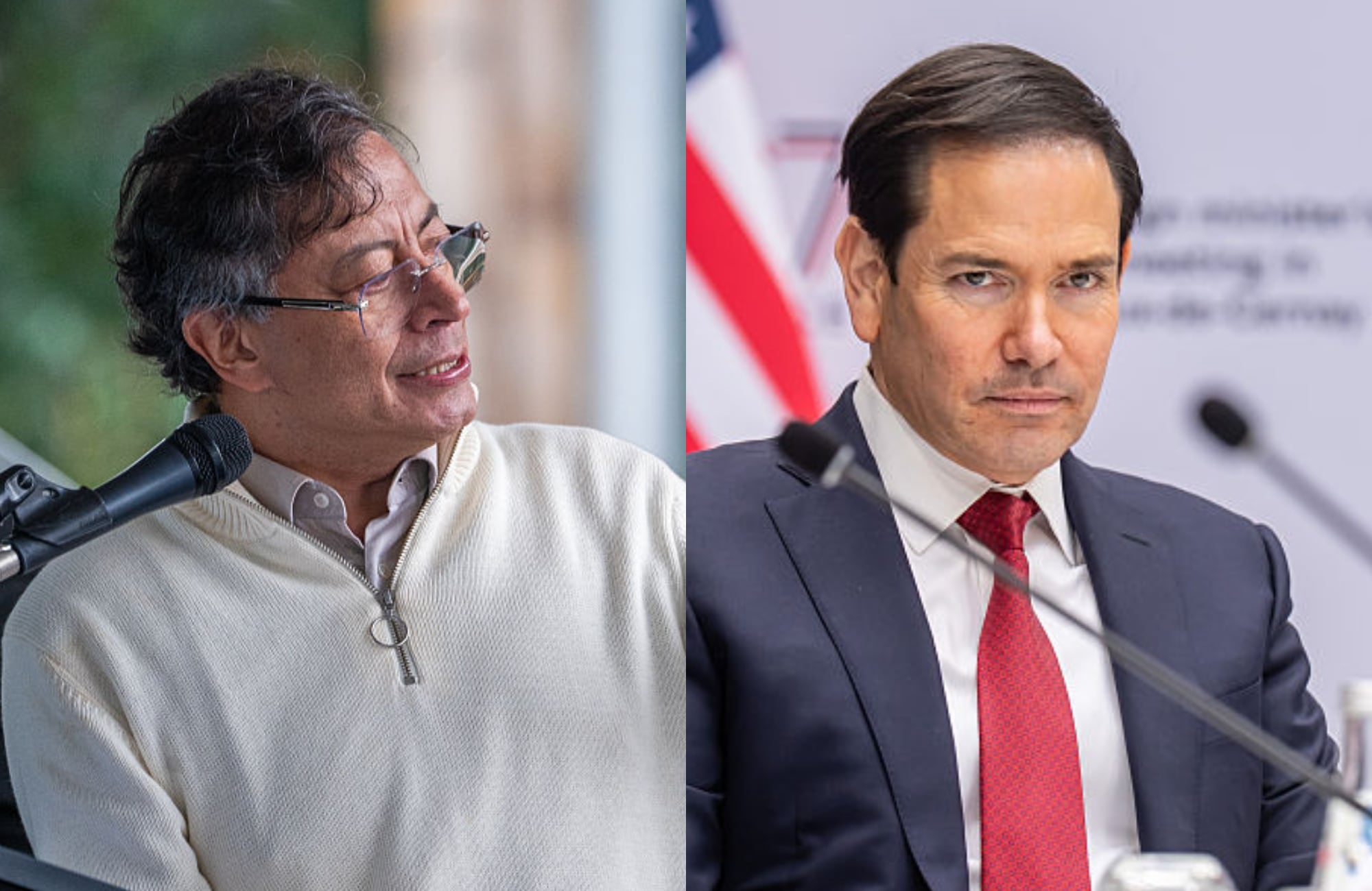 Gustavo Petro y Marco Rubio. Fotos: (Photo by Diego Cuevas/Getty Images) / (Photo by Michael Kappeler/picture alliance via Getty Images)