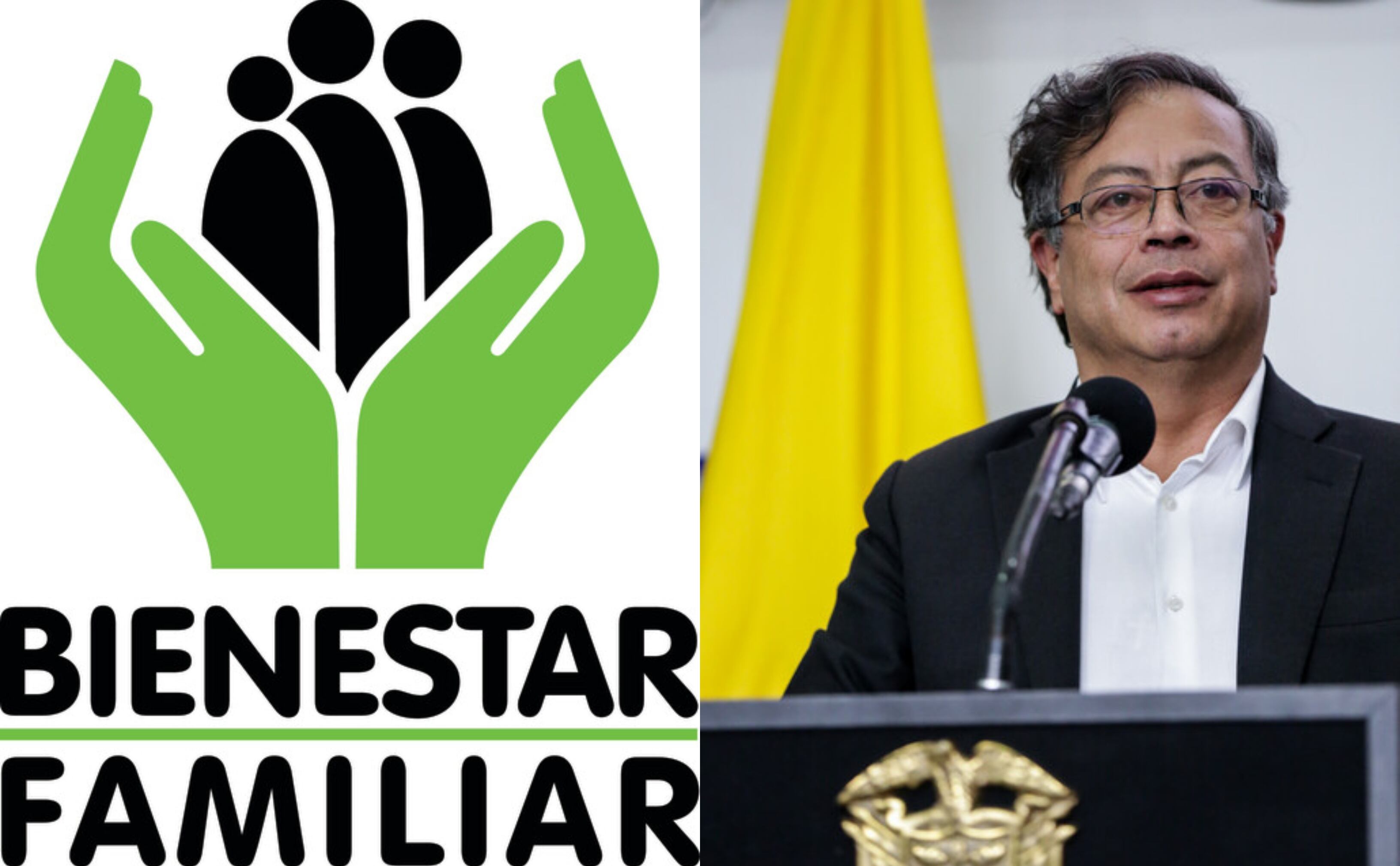 Presidente Gustavo Petro y logo del ICBF. Foto: Colprensa.
