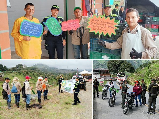 La campaña se desarrolla en varios puntos de Aranzazu y se espera impactar a más de 1.000 personas. Foto: Alcaldía de Aranzazu y Policía Nacional.