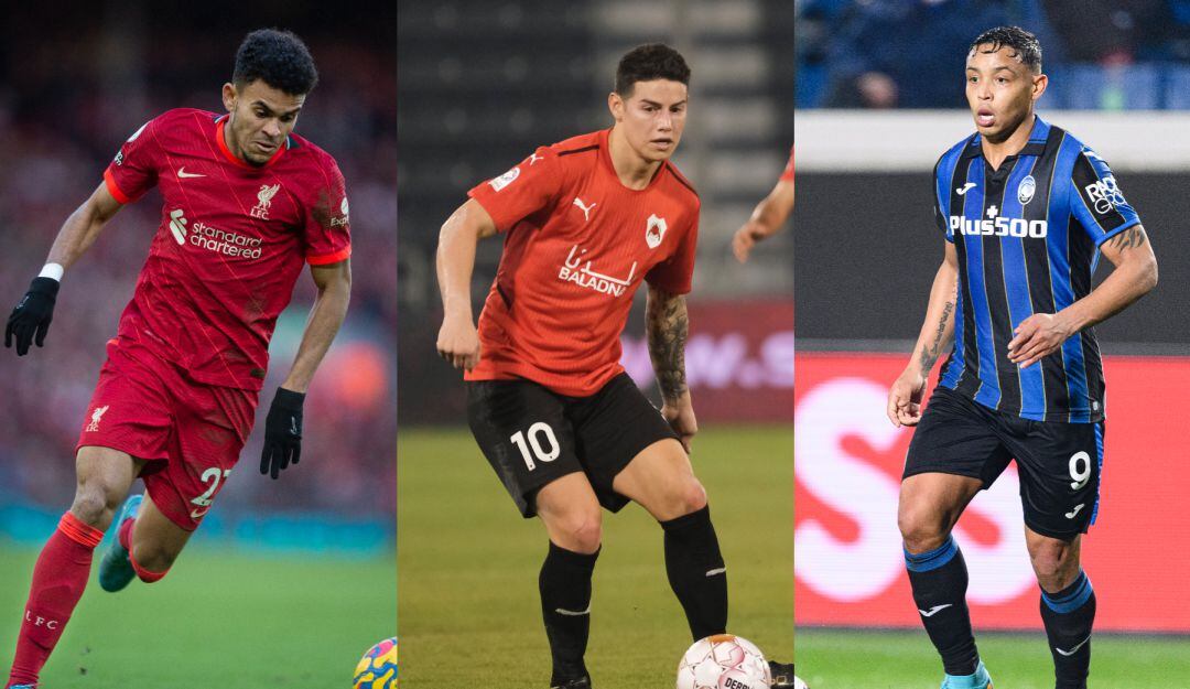 Luis Díaz, James Rodríguez y Luis Muriel