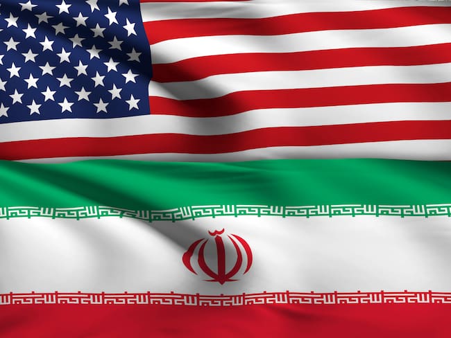 Iran - Iranian Flag USA - Flag with ripples and shadow.