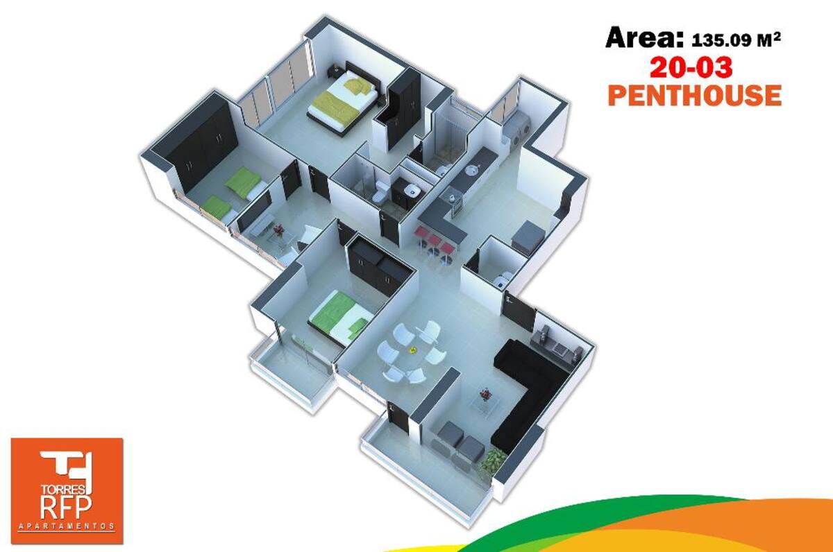 Estas dos torres de 12 y 20 pisos, cuentan con diferentes tipos de apartamentos desde 72 m hasta 153 m de 2 y 3 alcobas. Proyecto ubicado en el sector de la Milla de Oro de Ibagué.
