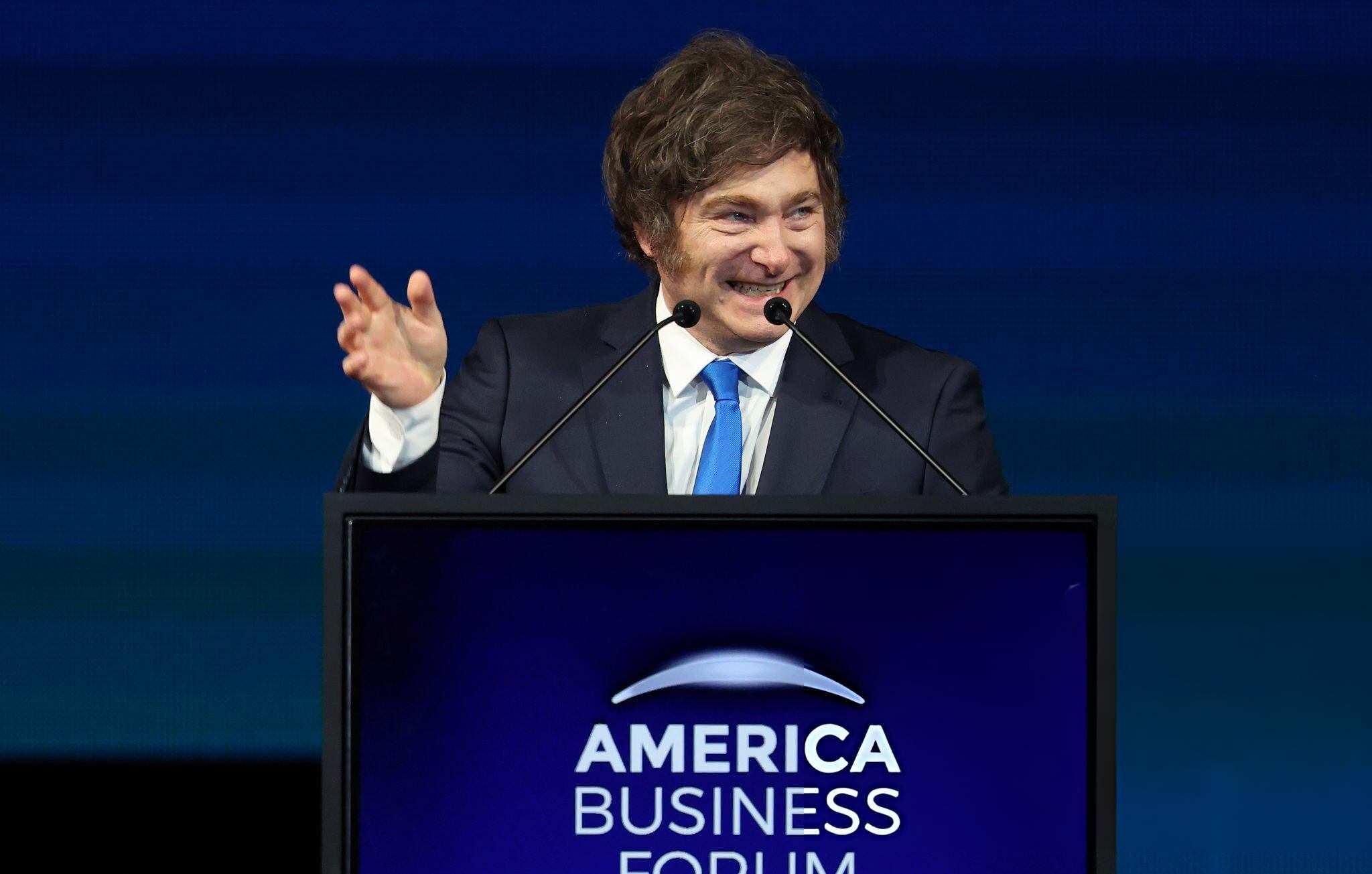 El presidente Javier Milei durante el America Business Forum, el 6 de noviembre de 2025. FOTO: Alexander Tamargo/Getty Images