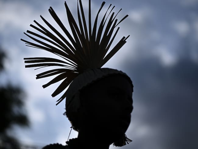 AME6780. BRASILIA (BRASIL), 07/04/2025.- Un indígena participa en el Campamento Tierra Libre este lunes, en Brasilia (Brasil). EFE/ Andre Borges
