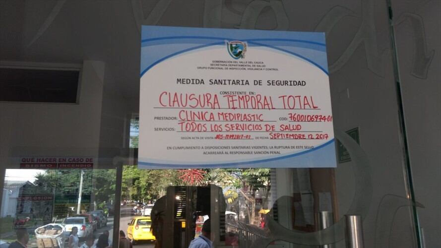 Cierran clínica estética en Cali donde murió mujer por liposucción. Foto: Gobernación del Valle del Cauca