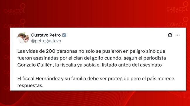 Los trinos de Petro contra el fiscal Daniel Hernández
