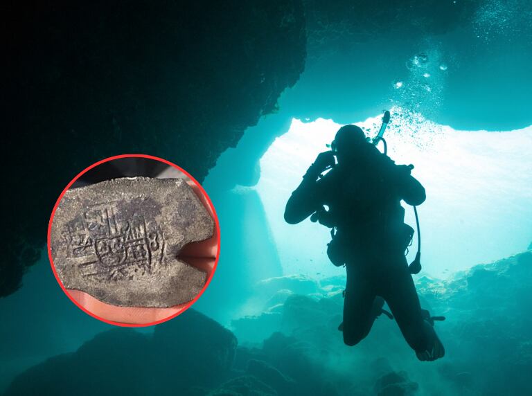 Persona buceando en el fondo del mar/ Una de las piezas que se encontraron en esta búsqueda (Getty Images)