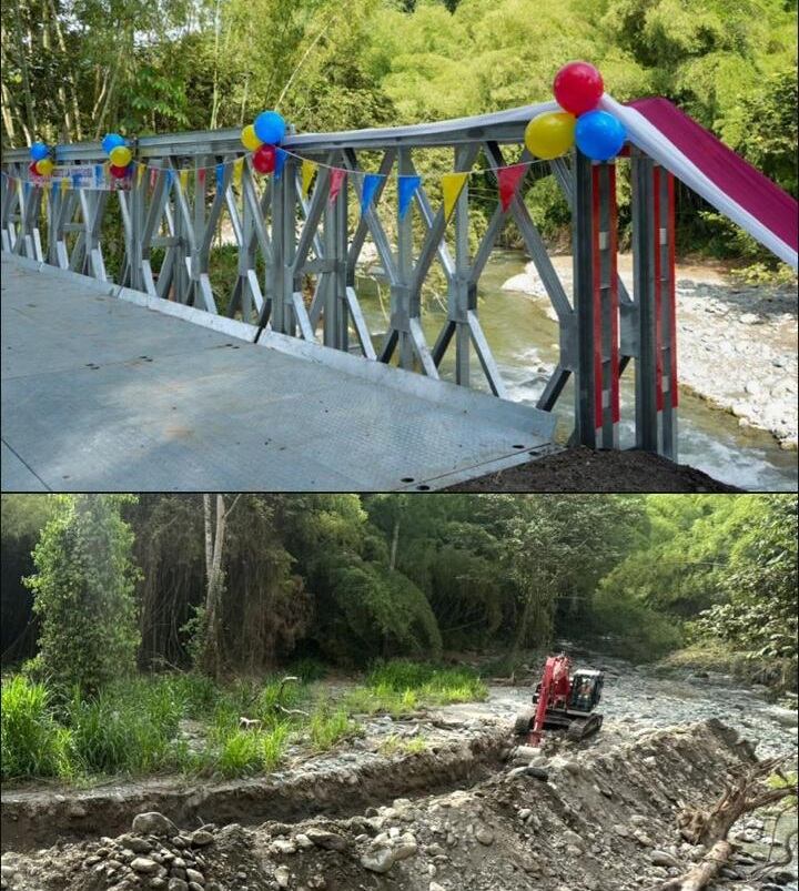 Obras para garantizar estabilidad de puente militar en Calarcá, Quindío. Foto: Cortesía Gobernación del Quindío