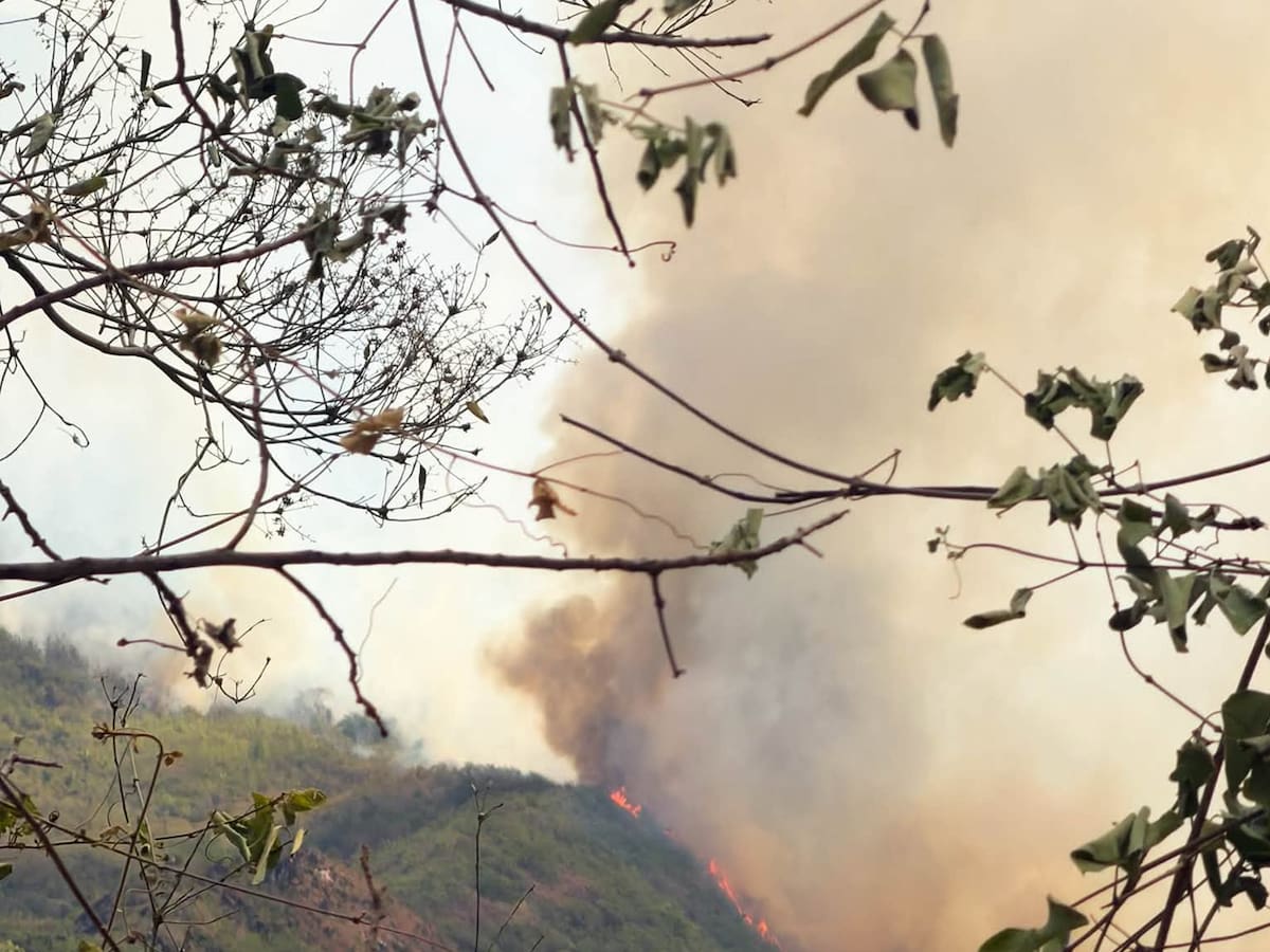 Columna de humo afecta operación de aeronaves para el control de incendios forestales en el Tolima